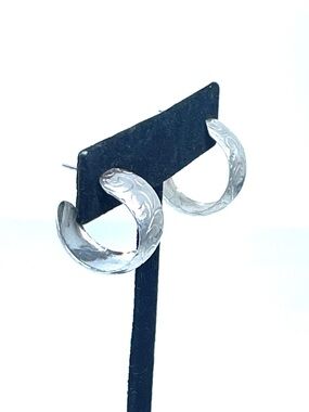 Silver Etched Half Hoops